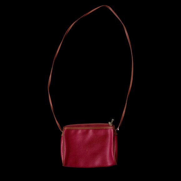 Vintage Red Purse Pacific Connections Shoulder Bag Crossbody 1990s Brown Trim - Picture 3 of 8